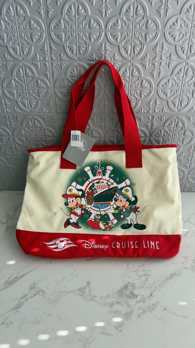 Disney Cruise Line DCL Holiday Christmas Mickey & Minnie Canvas Tote Bag NEW